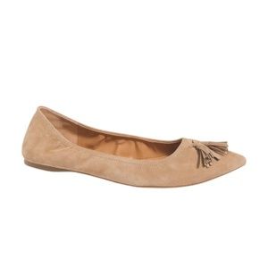 Lottie Suede Tassel Pointy Toe Flats Tan Camel 9.5